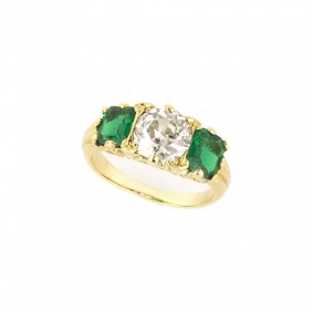 18k Yellow Gold Emerald and Diamond Ring